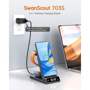 Chargeur Induction Pour Samsung S25/Watch 8/8 Classic, Station De Charge Pour Samsung S24/S23/Fold 6, 3 En 1 Chargeur Sans Fil Pour Galaxy Watch Ultra/7/6/5, Galaxy Buds, 703s (No Adapter) - Neuf