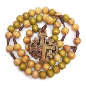 J&eacute;sus En Bois Perles De Pri&egrave;re 10mm Chapelet Pour Croix Collier Pendentif Corde Tiss&eacute;e Chai - Neuf