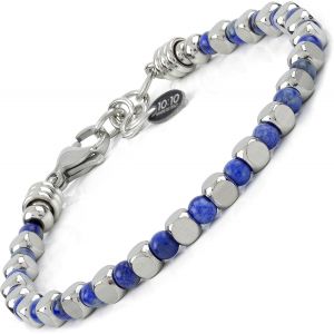 Eryi-10:10 Bracelet Réglable Avec Des Pierres Naturelles De 4 Mm De Diamètre Et Des Cubes En Acier Inoxydable De 4x4 Mm. Bracelet Pour Homme Et Femme. Made In Italy - Neuf