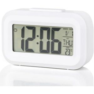 KALANKA-Réveil numérique, affichage LED avec date, calendrier, affichage de la température, veilleuse, horloge numérique intelligente, horloge de chevet pour tout le monde (blanc) - Neuf