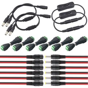 Kal-Fularr® 28pcs Premium 5.5 X 2.1mm Dc Connecteur Kit: 6 Paire Dc Power Adaptateur Connecteur + 6 Paire Dc Pigtail Cable + 2pcs Dc Power Inline Interrupteur Cable + 2pcs Dc Cable Splitter 1 À 2 - Neuf