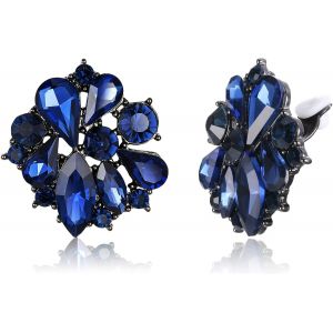 Boucles D'oreilles Clip D'oreille Fleur Pour Femme Fille Cristal Strass Quatre Gouttes D'eau Clair Ton D'argent.[X2913] - Neuf
