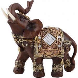 Statue d'éléphant en 3D, sculpture porte-bonheur, Feng Shui, grain de bois, décoration de bureau, cadeau (L) - Neuf