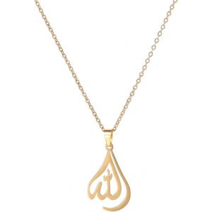 Kal-Islamique Musulman Allah Couches Colliers Pour Femmes En Acier Inoxydable Charme Goutte D'eau Coeur Forme Allah Pendentif Double Couche Collier Bijoux Islamiques - Neuf