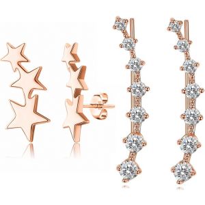 Kal-Boucles D'oreilles Femmes Et Filles Boucles D'oreilles Grimpantes Petites Boucles D'oreilles Étoiles Cartilage Oreille Oreille Clips Hypoallergénique Ear Climbers Pour Femme Fille - Neuf