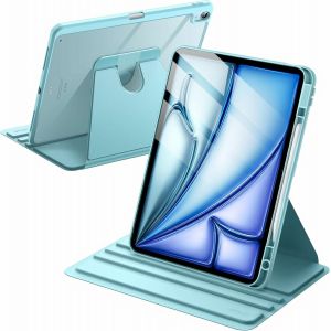 NAERYUT-Coque Rotatif Pour Ipad Air 13 Pouces M3/M2 (2025/2024) Avec Porte-Pencil,Étui Housse De Support De Protection Rotatif À 360 Degrés Dos Transparent (Bleu) - Neuf