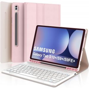 Coque Clavier Pour Samsung Galaxy Tab S10 Plus 12.4"", Azerty Français Housse Clavier Bluetooth Détachable Avec Porte Crayon Pour Samsung Galaxy Tab S10+/S9+/S9 Fe+ 12.4 Pouces 2024/2023, Ros[Z564] - Neuf