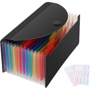 Trieur 13 Compartiments 2pcs Trieur &agrave; Soufflets Classeur Rangement Papier Chemise Trieur Plastique pour Rangement Papier le stockage R&eacute;ception,Cartes,Re&ccedil;us,Facture (Noir et Transparent) - Neuf