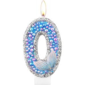 Sjzg-Bougie D'anniversaire En Forme De Queue De Sir&egrave;ne, Violet Et Bleu Nacr&eacute; Clignotante En Forme De Chiffre 0, D&eacute;coration De G&acirc;teau D'anniversaire Sur Le Th&egrave;me De La Sir&egrave;ne, Fournitures De Bougie - Neuf