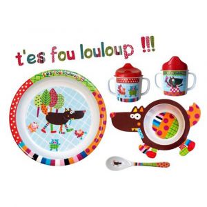 Coffret Cadeau Vaisselle Louloup Assiette, Bol, Cuill&egrave;re Et Tasse Ebulobo Pour B&eacute;b&eacute; - Neuf