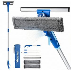 VornixorSarlshopRaclette Vitre Professionnelle &iquest; Lave Vitre 4 en 1 avec Manche T&eacute;lescopique 25 &agrave; 225 cm et Pulv&eacute;risateur pour Nettoyant Vitre &iquest; Nettoyeur Vitre pour Un Nettoyage Impeccable - Kit Poly - Neuf