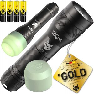 Lampe de poche G10-1000 lumens XENON Power-LED - Extr&ecirc;mement lumineuse, &agrave; intensit&eacute; variable et zoom - Avec 4 piles AA et difusionneur de lumi&egrave;re diffuse - Neuf