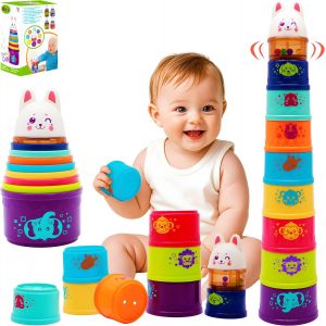 Gobelets Empilables Bébé Montessori|Jouet Éducatif 1 an Empilable|Jouet d¿Éveil Bébé Fille Garçon 6 9 12 18 24 Mois|Cups Gigognes Empilables Bains Sable|Cadeau Anniversaire Enfant - Neuf