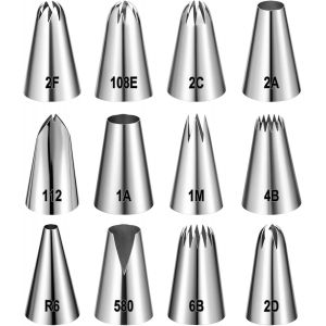 Jexnovashop-12 Ensembles Professionnels D'embouts, Embouts En Acier Inoxydable Réutilisables Pour Poche À Douille, 12 Ensembles De Grands Embouts, Adapté Pour La Décoration De Gâteaux, Pâtisseries - Neuf