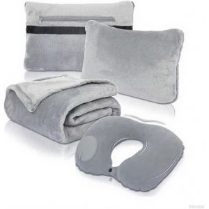 Ulteronixshop-Plaid Polaire Blanket, Couverture Chaude Coussin de Voyage Gonflable Traversins Pliable Trois en Un, pour Voyage Avion, Camping Accessoires, Voyage en Voiture, Canap&eacute; de Maison - Neuf