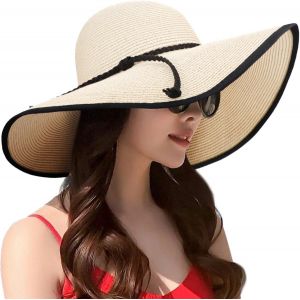 Femme Capeline Chapeau De Paille Chapeau À Large Bord Casquettes Anti-Soleil Respirant Pliable Rouleau Plage Cap Chapeau De Soleil Upf 50+.[Z670] - Neuf