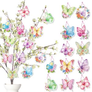 36pcs total d'ensembles de Printemps de la Pendaison Papillon Ornements d'Arbre, Fleur, Papillon Pendentif Décorations de l'Arbre pour le Printemps de Mariage d'Anniversaire de Baby shower de Thé Décorations de Fête des Cadeaux - Neuf