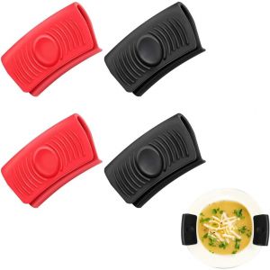 Lot De 4 Poignées En Silicone Pour Casseroles,Gant De Cuisine Épais En Silicone Résistant À La Chaleur¿Pour Casseroles,Casseroles Et Poêles À Frire(Noir,Rouge) - Neuf