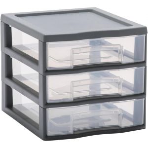 Tianyi-Sundis Tag Tower, Petite Tour De Rangement En Plastique Gris, 3 Tiroirs Transparents Format A6, Hauteur 17 Cm, Superposable, Idéale Rangement Cosmétiques, Bijoux, Accessoires, Fournitures - Neuf