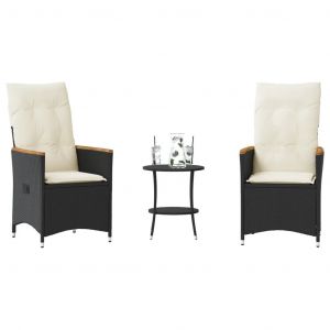 Prolenta Premium - Ensemble De Bistro 3 Pcs Avec Coussins Noir R&eacute;sine Tress&eacute;e - Neuf