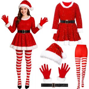 Kalanka-Costume De Noel Pour Femme, Deguisement Robe De M&egrave;re No&euml;l Avec Chapeau, Gants Et Chaussettes, Tenue De P&egrave;re No&euml;l, Costume De F&ecirc;te Cosplay - Neuf