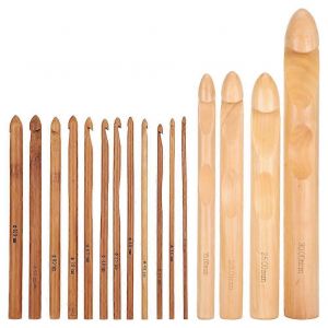 16 Pcs Crochet Crochet Set En Bois Bambou Cylindrique &Agrave; Tricoter &Agrave; L'aiguille Outils De Tissage - Neuf