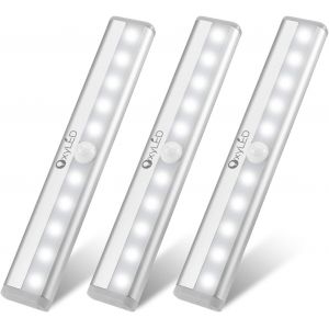 Lampe Detecteur De Mouvement Interieur, Lampe A Pile 3pcs 6000k Auto On/Off Lampe Led Sans Fil Avec Bande Magn&eacute;tique Barre Lumiere Escalier Led Pour Veilleuse Cuisine Escalier Couloir - Neuf