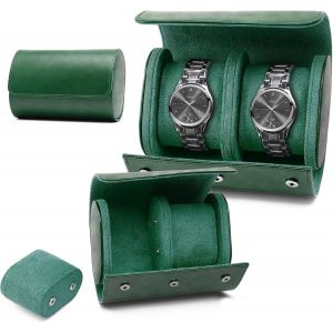 Kal-Boîte À Montres À 2 Emplacements, Coffret À Montres En Cuir Pu, Écrin, Étui À Montre Voyage Oîte De Montres De Voyage Pour Boîte De Rangement,Coussinets Amovibles - Vert - Neuf