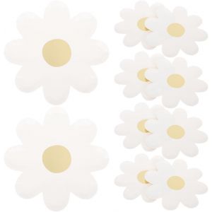 Checarzhn--No1-20 Pièces Papier Marguerite En Forme De Fleur Assiette Dessert Apéritif Gâteau Assiette Paert Vaisselle Pour Bébé Douche Pique-Nique Anniversaire Fournitures - Neuf