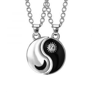 Lot De 2 Colliers Yin Yang Taichi Bff (A2703-3), Chaîne D'amitié, Pendentif Yin Yang, Chaîne Pendentif Dragon Sculpté, Pour Meilleurs Amis, Amoureux Et Couples, Cadeaux, Métal - Neuf