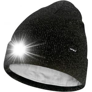 Nsiecd-Led Bonnet Lampe Frontale,Usb Rechargeable 4 Led Chapeau De Course Ultra Lumineux Lumi&egrave;re Hiver Chaud Polaire Doubl&eacute;e Tricot Bonnet Cadeaux Pour Hommes Et Femmes - Neuf