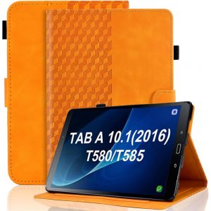 Coque pour Samsung Galaxy Tab A6 10.1 Pouce 2016 Housse SM-T580/T585 Cuir PU Etui Flip Portefeuille Case Treillis avec Multi-Angle Support et Poche, Orange - Neuf
