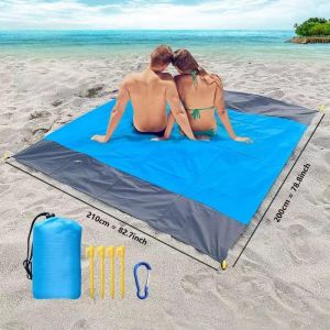 (Bleu) Tapis De Plage, Couverture De Pique-Nique 200x210cm, Couverture De Plage Ultral&eacute;g&egrave;re Et Imperm&eacute;able, Tapis De Plage Ext&eacute;rieur Pour La Plage, Le Camping, Portable, S&eacute;chage Rapide. - Neuf
