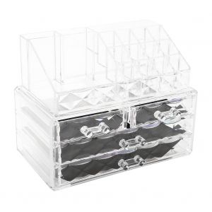 Boite de rangement a motif diamant, etui a cosmetiques, boite de rangement de maquillage, vitrine de maquillage (transparente) - Neuf