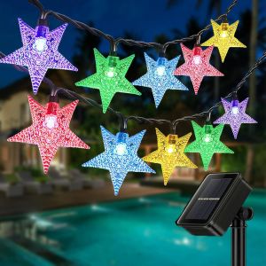 Kal-Guirlande Lumineuse Extérieure Solaire, 7m 50led Guirlande Lumière Étoile De Fée Solaire, 8 Modes Eclairage Star Décoration Étanche Intérieure Pour Jardin Fête Soirée Sapin De Noël(Multicolore) - Neuf