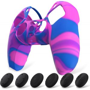 Housse En Silicone Pour Ps5 Manette,Housse De Protection Antidérapante Avec Capuchon Joystick Pour Ps5 Cover En Silicone Autocollant Pour Ps5-Rose Violet Bleu(Pure Série) - Neuf