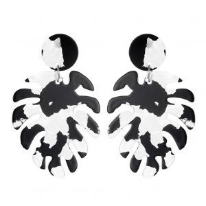 Boucles D'oreilles Pendantes En Forme De Feuille Creuse Pour Femme (Blanc Et Noir) - Neuf