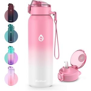 Gourde Isotherme Avec Paille Amovible 1l,1000ml Bouteille Isotherme Étanche Sans Bpa, 18/10 Gourde Inox Anti-Fuite Pour Sport, Gym, Voyage - Neuf