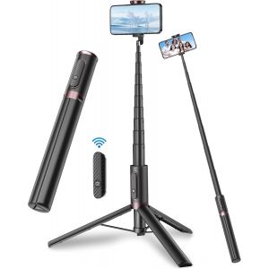 TIANYI-170CM Tr&eacute;pied Voyage, Tout-en-1 Perche Selfie Tr&eacute;pied avec T&eacute;l&eacute;commande sans Fil, Extensible,Portable, Fixations Rotatif pour iPhone/Samsung-Noir - Neuf