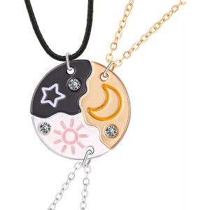 3 Pi&egrave;ces Collier D Amitie Pour 3 Filles, Collier Best Friends Pour 3 Filles, Collier Bff Pour 2 Femme Argent Noir Or, Cristal Collier Soleil Lune Pendentif Pour Soeur Friend Cadeau[Col9220230] - Neuf