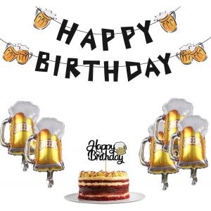D&eacute;coration Anniversaire Bi&egrave;re,7 Pi&egrave;ces Ballon Bi&egrave;re,D&eacute;coration De G&acirc;teau D'anniversaire,Happy Birthday Banni&egrave;re Noir,La Fete De La Biere,Deco Th&egrave;me - Neuf