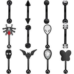 12pcs A Pack 16g Tour Courbé Barbell Sourcils Anneaux Pour Femmes Hommes 316l Acier Chirurgical Ventre Lèvre Anneau Cz Daith Cartilage Boucles D¿Oreilles Anti Tragus Forward He - Neuf