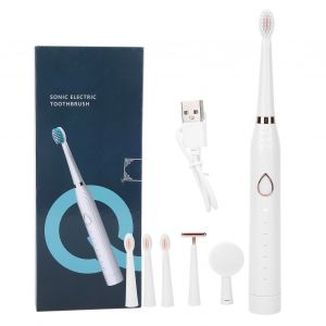Brosse A Dents Electrique Multifonctionnelle, Brosse Souple Pour Cheveux, Massage Facial, Brosse A Dents Automatique, Blanche - Neuf