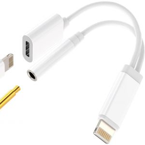 Thef-Adaptateur Ecouteur Iphone(2en1)Chargeur Cable Certifié Apple Mfi Jack Lightning Vers 3.5 Mm Casque Prise Accessoire Pour 14 13 12 11 Pro Max 7 8 Plus X Se Xs Xr Ipad Air Câble Voiture Audio Éco - Neuf