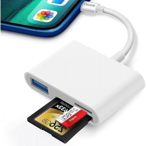 Lecteur de carte SD pour iPhone iPad, lecteur de carte iPhone 3 en 1, adaptateur de caméra USB Adaptateur de lecteur de carte SD/TF Adaptateur iPhone USB OTG, compatible iPhone 14/13/12/11/X/ - Neuf