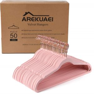 Letnerny-Lot De 50 Cintres En Velours Rose Pâle De Qualité Supérieure - Antidérapants - Crochets En Cuivre/Or Rose - Cintres Peu Encombrants - Neuf