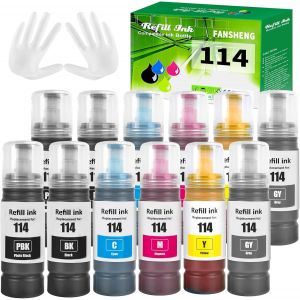 114 Encre Compatible Avec Epson 114 Bouteille D'Encre Multipack Pour Ep Et-8500 Et-8550 (12 Pack 2Pbk/ 2Bk/ 2C/ 2M/ 2Y/ 2Gy)[ENC942884] - Neuf