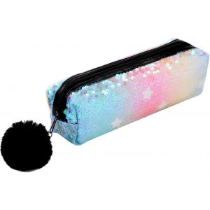 Trousse à Paillettes Avec Pompon - Sac de Rangement Coloré Pour Cosmétiques, Crayons et Papeterie - Convient Pour le Bureau Scolaire - Neuf