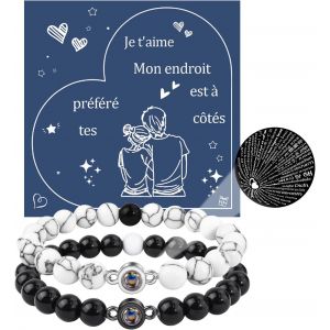 Kal-Cadeau Couple, 2 Pcs Bracelet Couple, Idee Cadeau Mariage Pour Hommes Femmes Bracelet Couple De L'amoureux Et De L'amoureuse Petite Amie Petite Cadeaux Saint-Valentin Mari Femme Anniversaire - Neuf