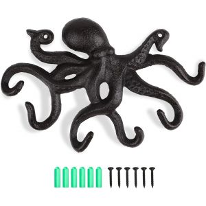 Porte Manteau Mural de Poulpe, Patere Murale Vintage avec Vis, Crochet Porte Manteau Rustique pour Suspendre V&ecirc;tements Cl&eacute;s Chapeaux Sacs, Brun Fonc&eacute; - Neuf